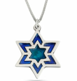 Large Silver Blue Star of David Necklace