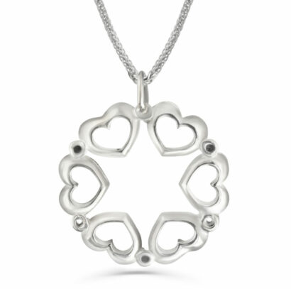Small Silver Star of David Hearts Design Necklace