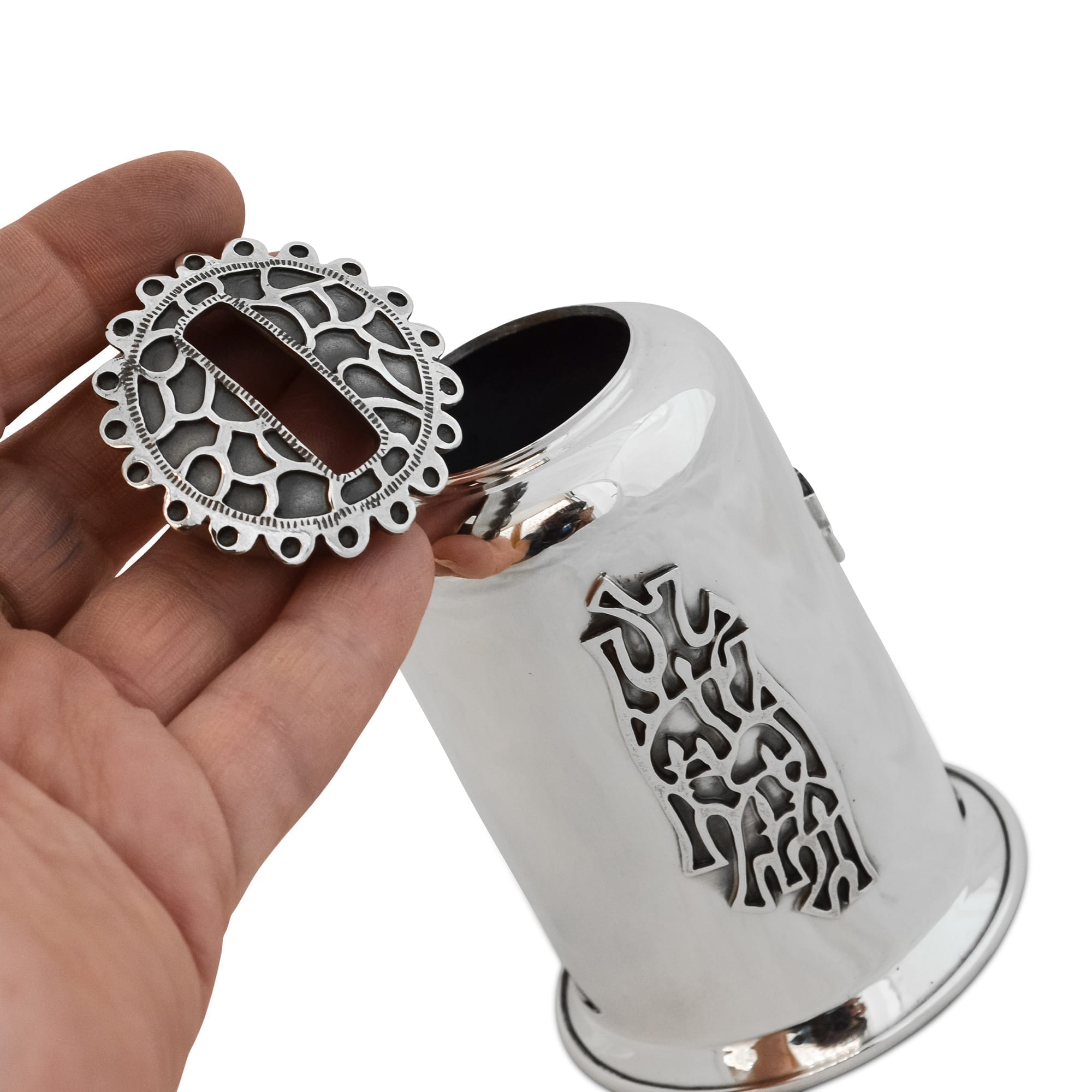 Silver Round Shape Filigree Tzedakah Box