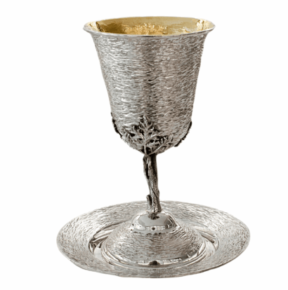 Unique Silver Kiddush Plate with Stunning Hammered Finishing
