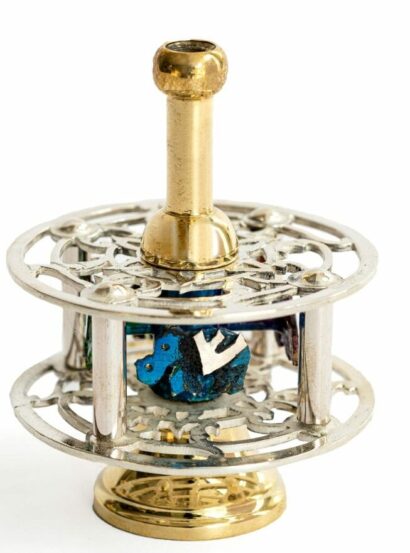 Silver Hanukkah Dreidel with stand