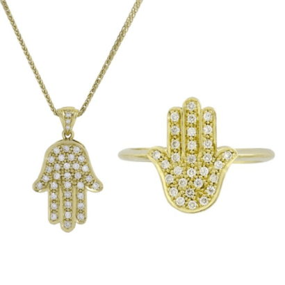 Precious Jewelry Sets Hamsa 14k Yellow diamonds