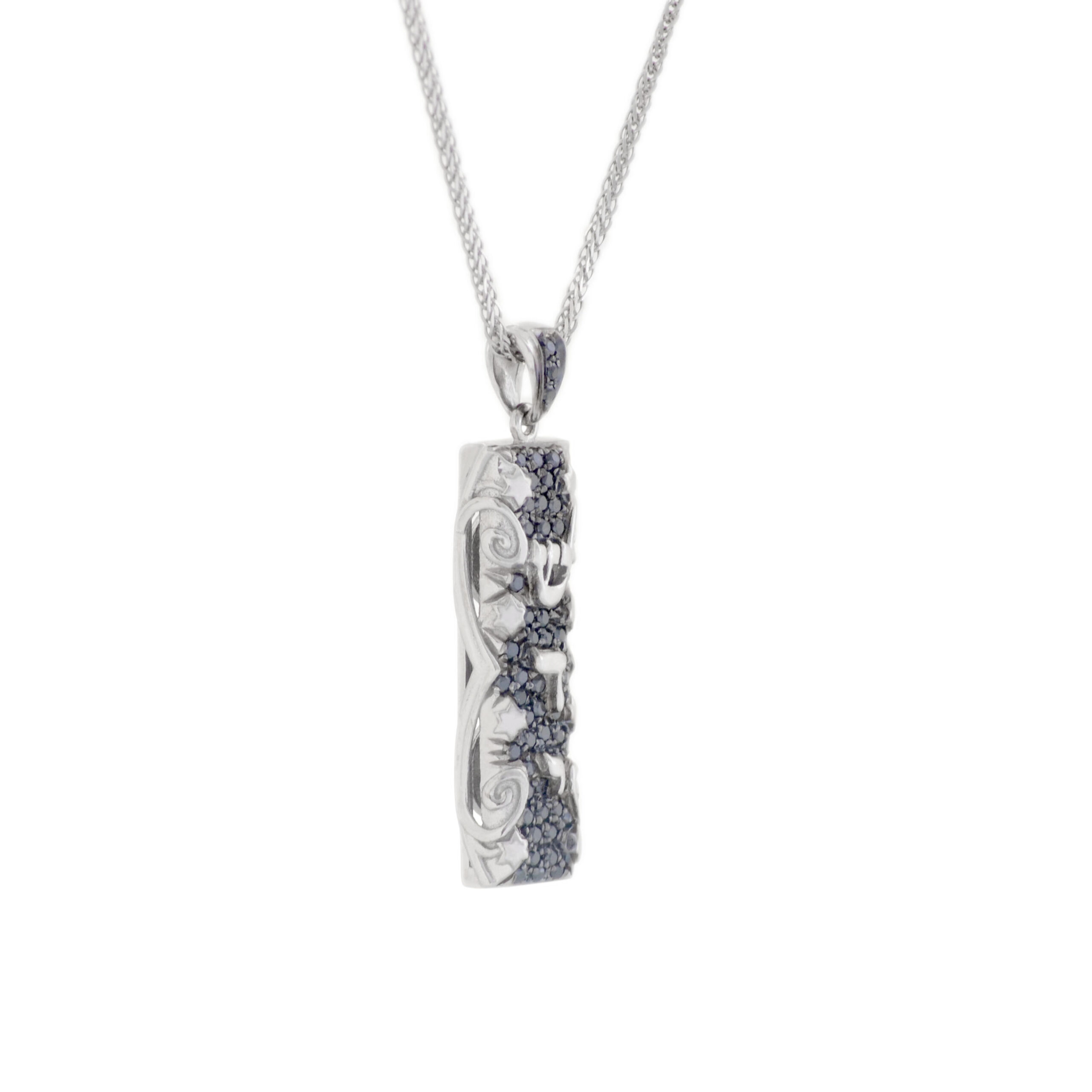 Breathtaking Black Mezuzah Scroll Pendant- Black Diamonds/Gold