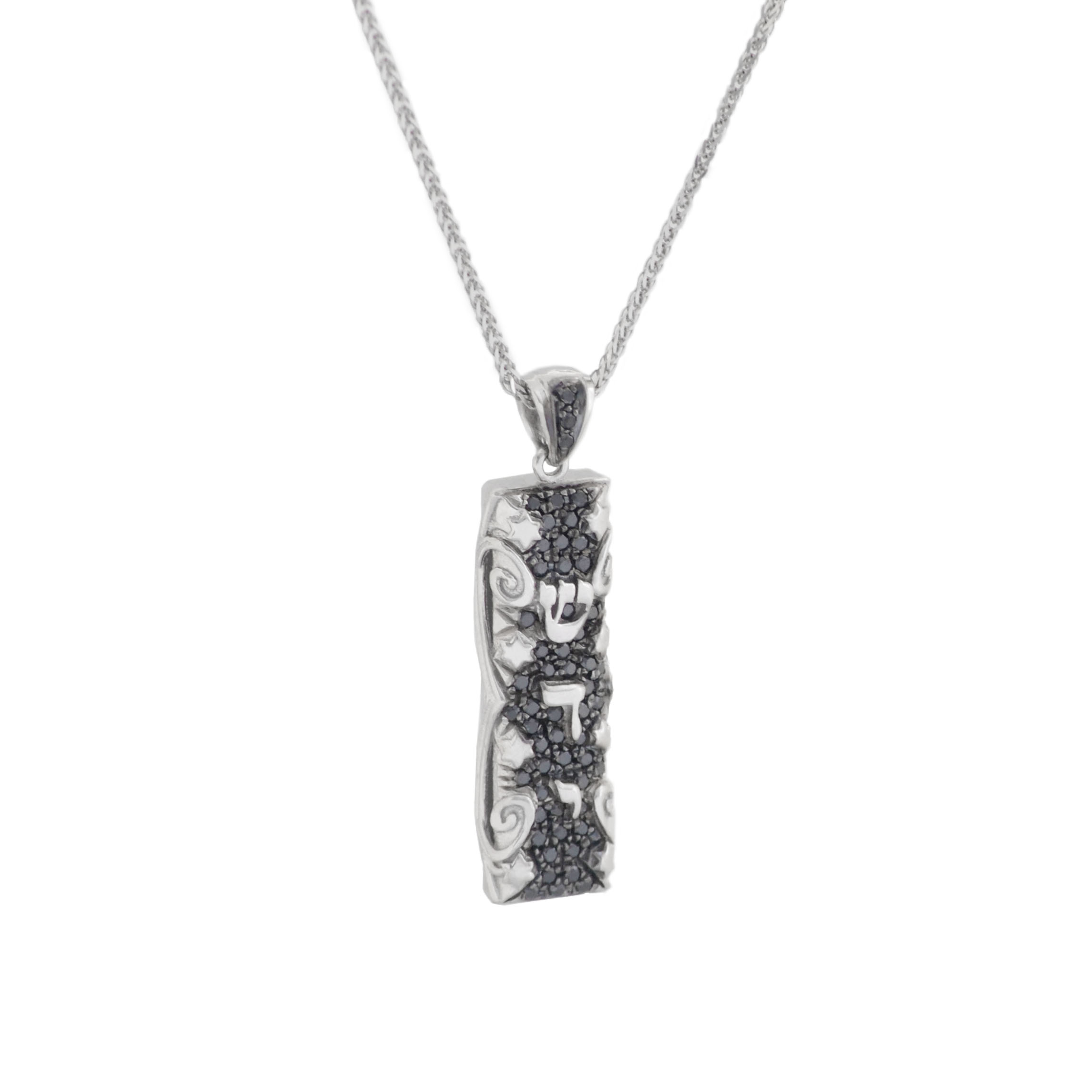 Breathtaking Black Mezuzah Scroll Pendant- Black Diamonds/Gold