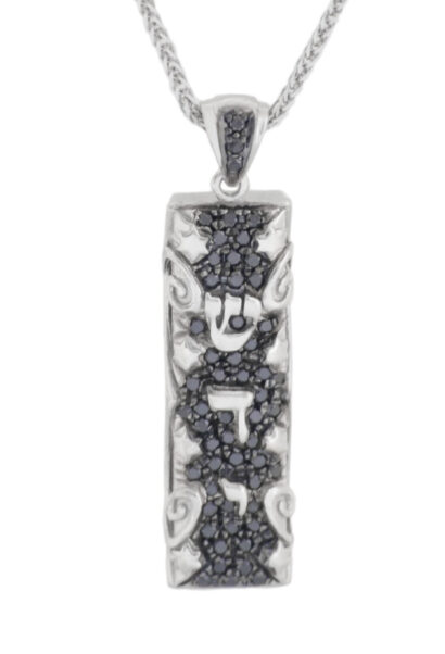 Breathtaking Black Mezuzah Scroll Pendant- Black Diamonds/Gold