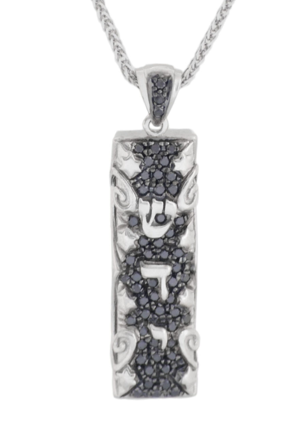 Breathtaking Black Mezuzah Scroll Pendant- Black Diamonds/Gold