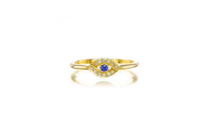 14k Yellow Gold Evil Eye Diamond Ring