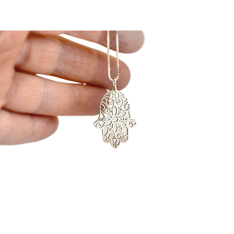 Large 14K White Gold Hamsa Necklace 