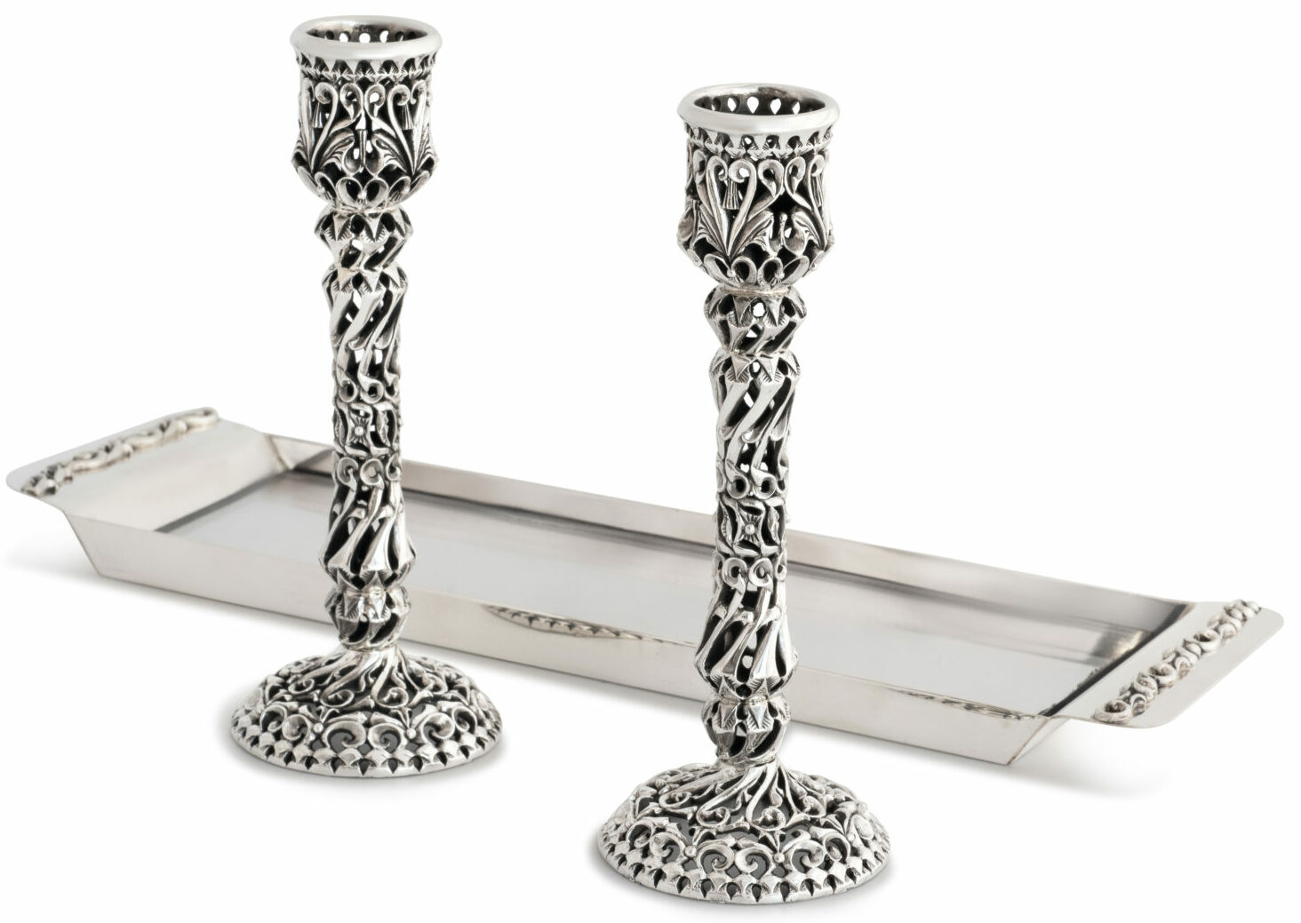 Elegant Sterling Silver Filigree Handle Tray For Candlestick