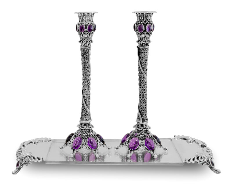 Special Stones Candlesticks Set with Tray