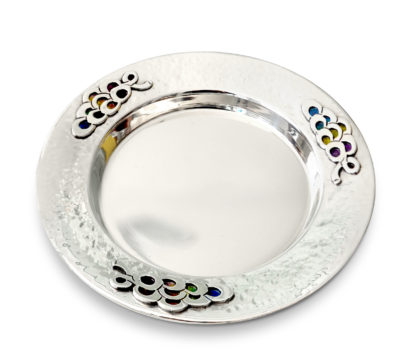 Hammered Sterling Silver Grapes Enameled Plate