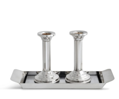 Silver Mid Size Candlesticks And Tray