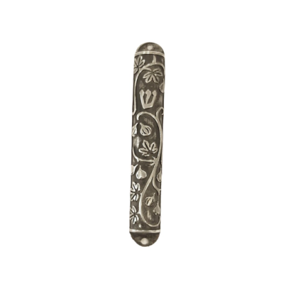 Small Mezuzah Case Made of Iron with fig leaves design  - NADAV ART