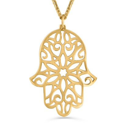 Large Cut-Out Filigree Hamsa Gold Pendant