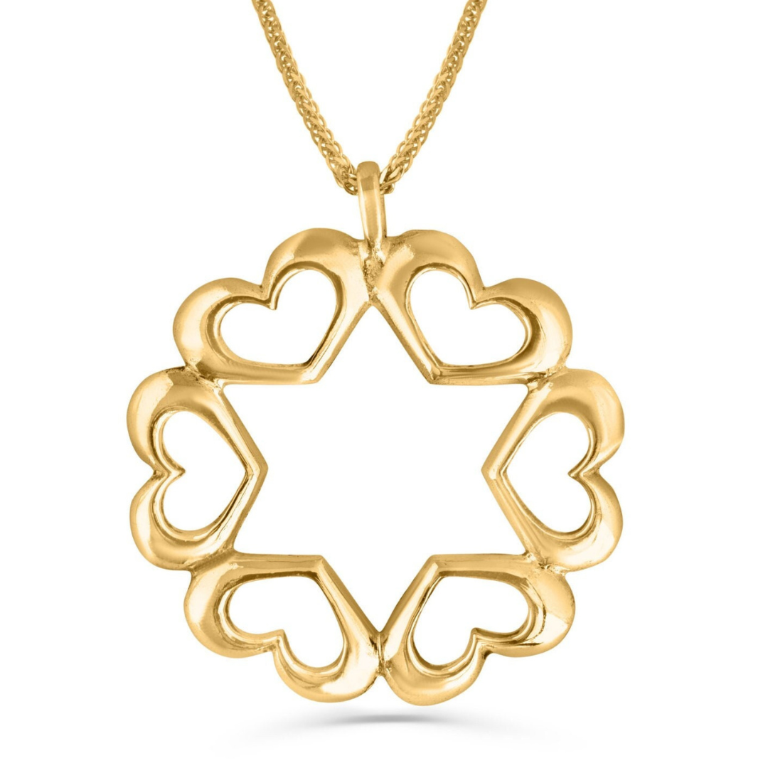 14k Gold Heart and Star of David Necklace