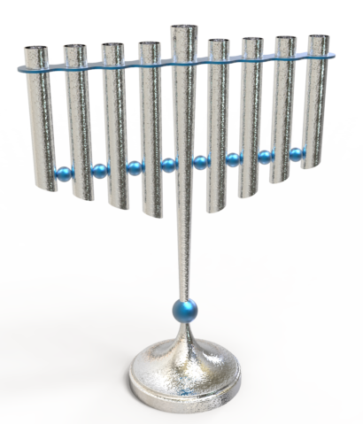 Silver Large Hammered Hanukkah Menorah with Aluminum