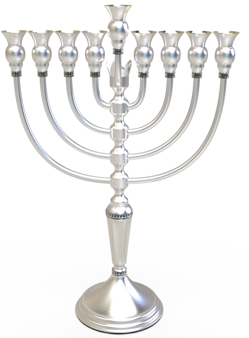 925 Sterling Silver Menorah with Crown Decoration Element