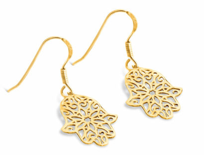 Gold Filigree Dangle Earrings with Hamsa