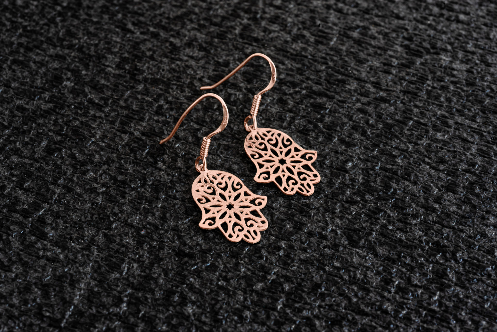 Gold Filigree Dangle Earrings with Hamsa