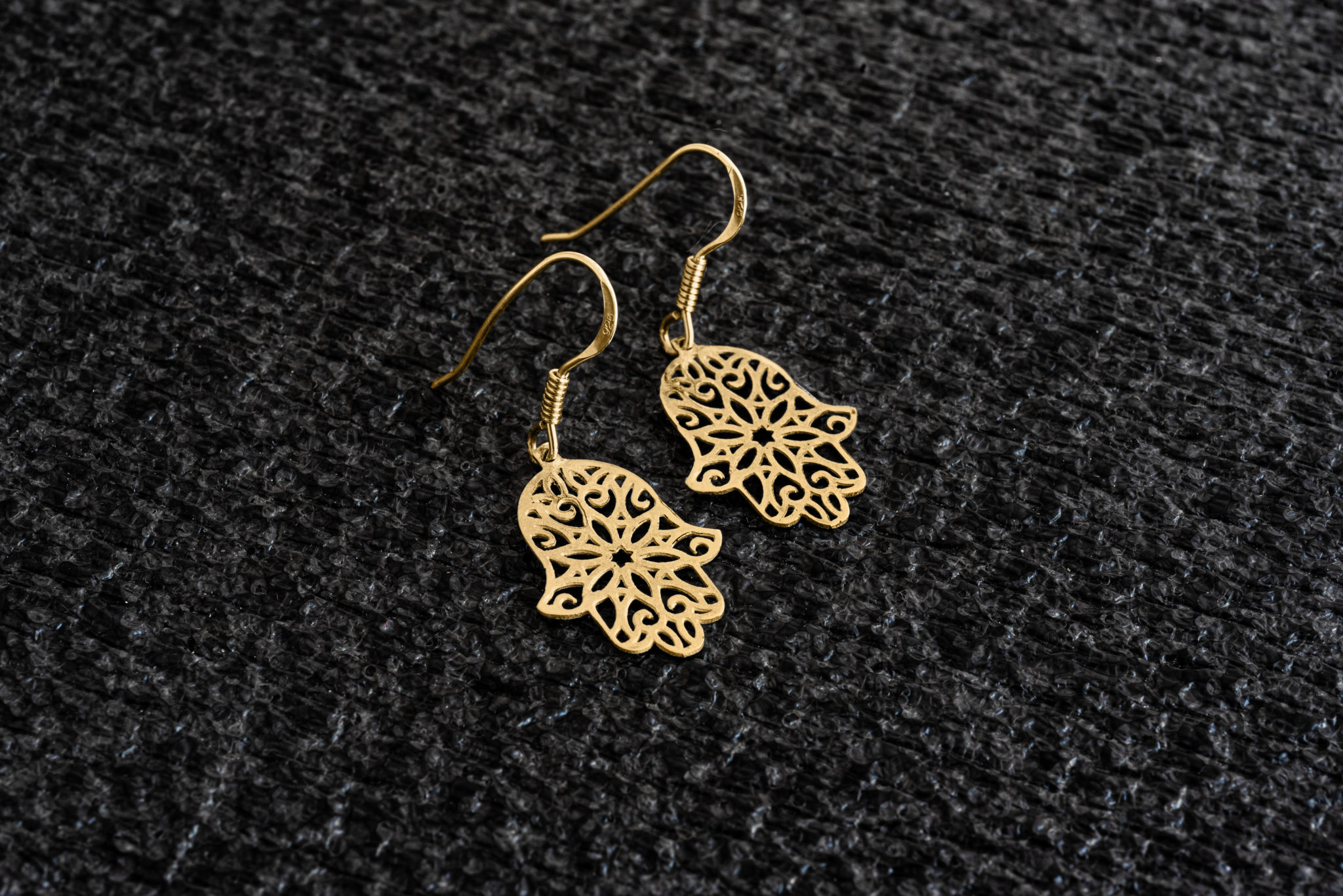Gold Filigree Dangle Earrings with Hamsa