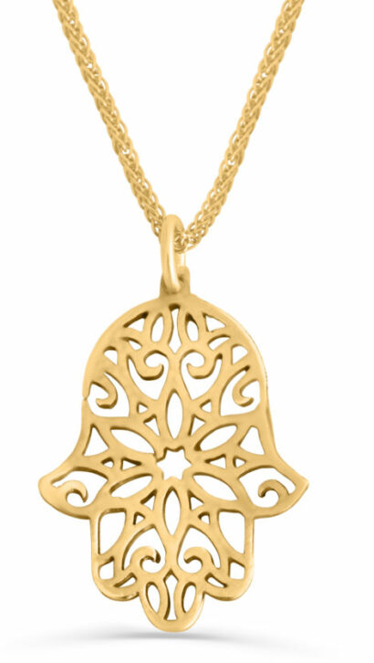 Hollow Small Hamsa Gold Filigree Necklace