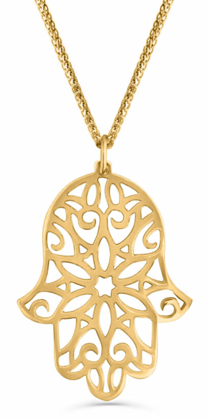 Large Cut-Out Filigree Hamsa Gold Pendant