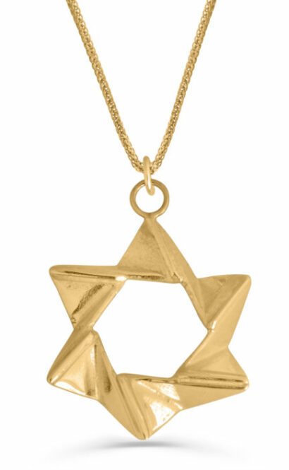 Modern Paper Looking Star of David Gold Pendant