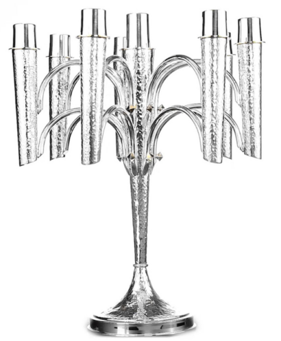 Large Modern Silver Candelabra with Hammered Finishing