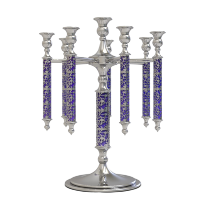 Colorful 925 Sterling Silver candelabra with Leaf Cut Out Design