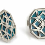 Geometric Silver Cufflinks with Blue Enamel