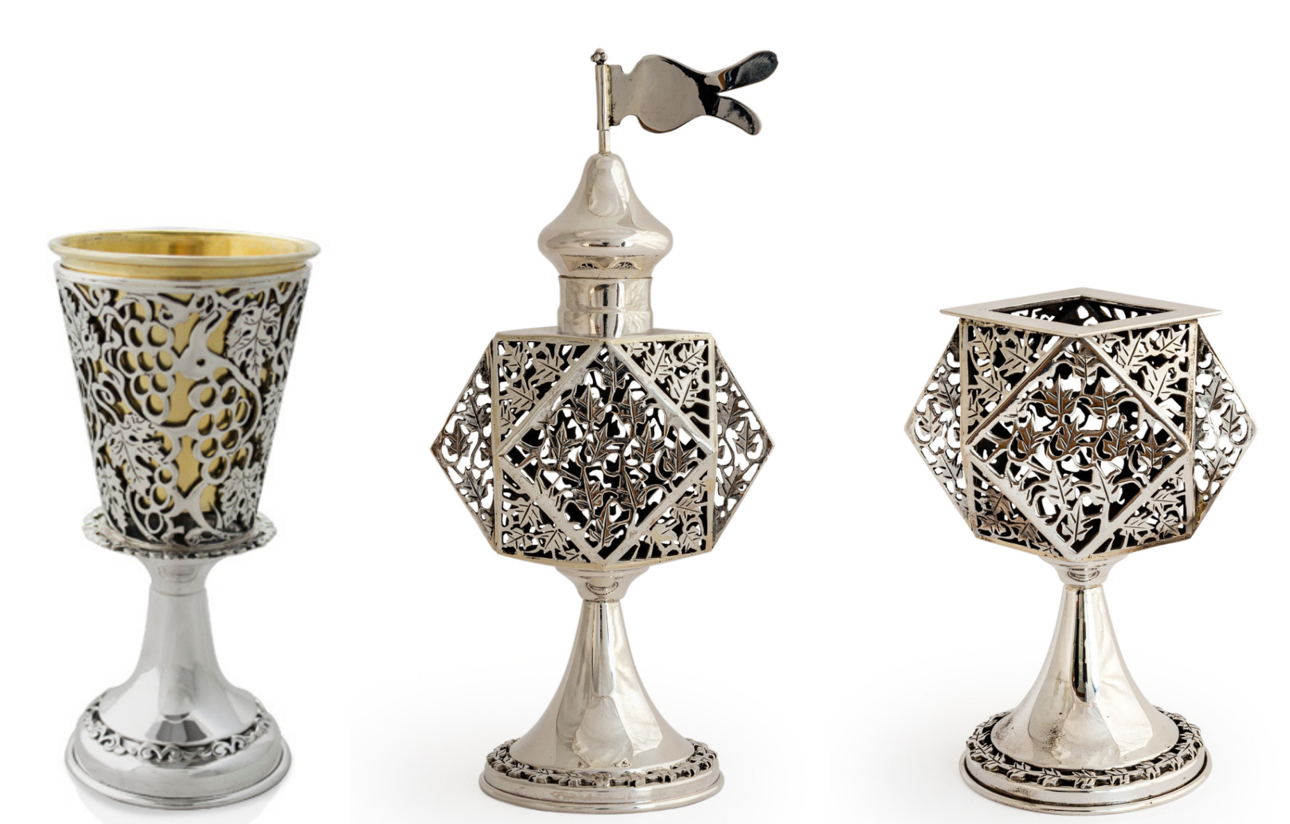 Floral Nature Inspired Silver Havdalah Set