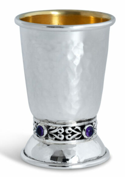 Hammered Small Kiddush Cup with Lapis Stones
