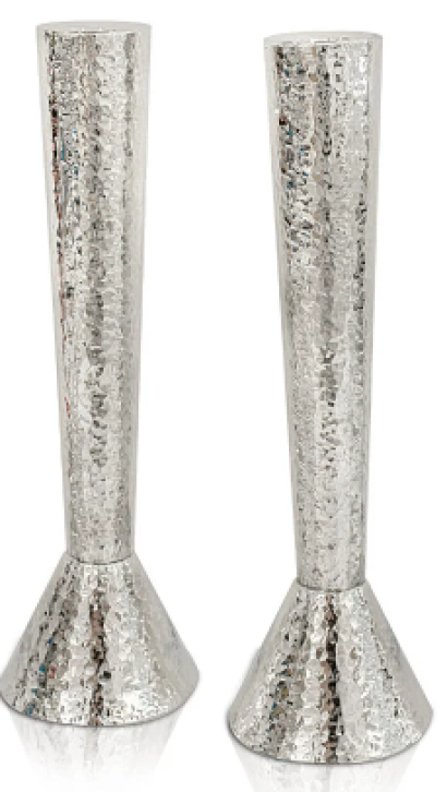 Large Silver Candlesticks with Hammered Finish