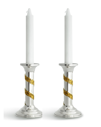 Silver Candlesticks with Jerusalem Landscape Brass