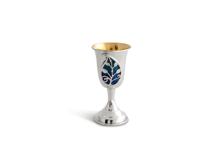 Small Floral Silver Kiddush Cup with Enamel