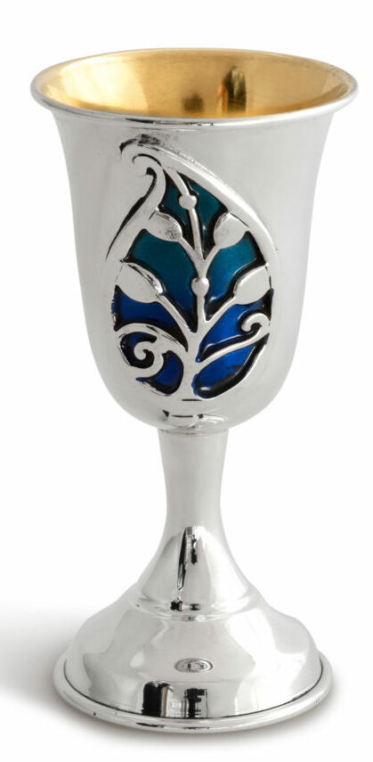 Small Floral Silver Kiddush Cup with Enamel