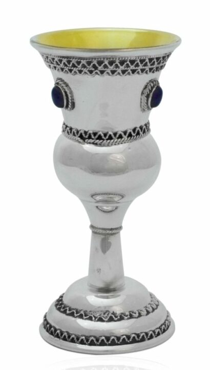 Silver Small Kiddush Cup With Amethyst Stones