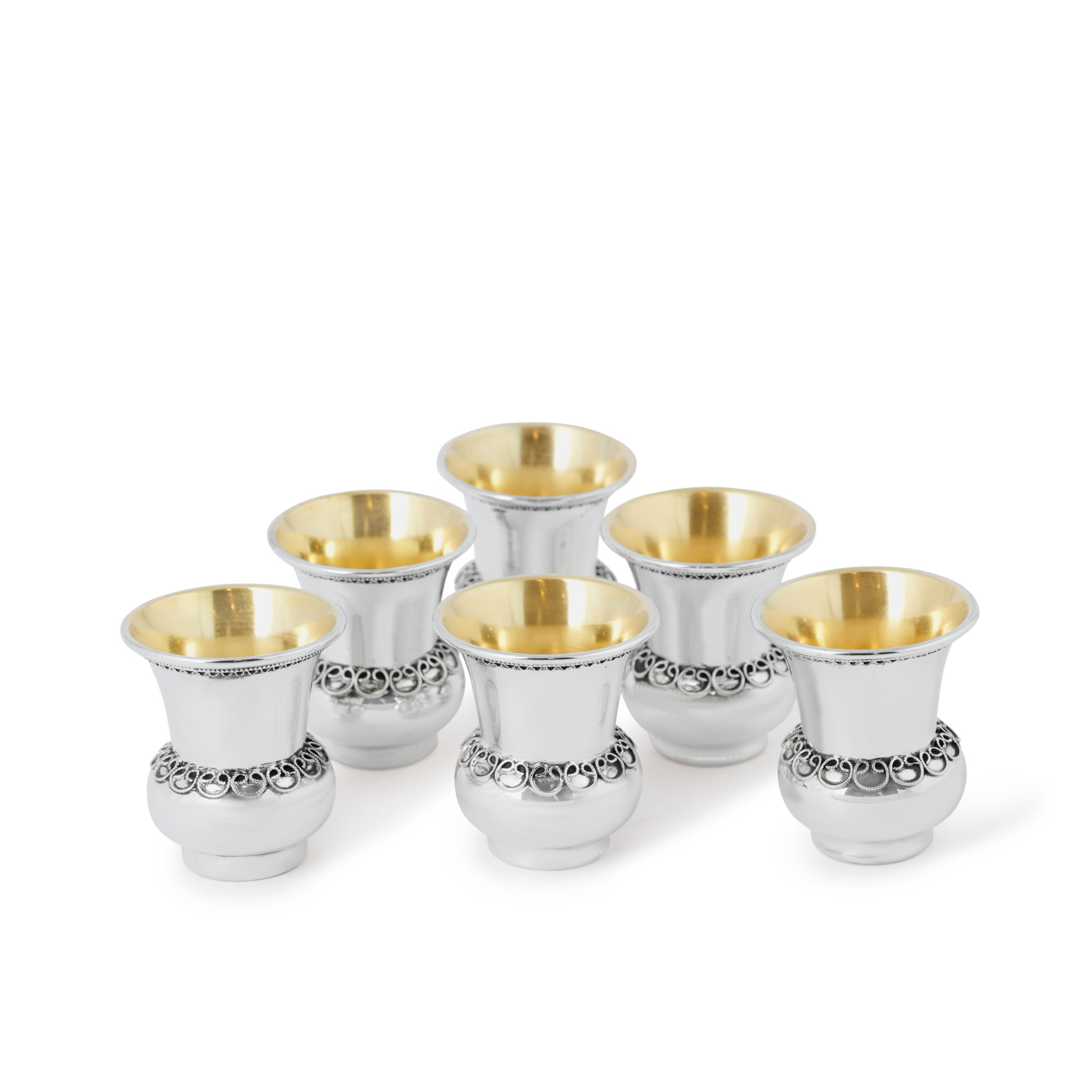 Sterling Silver Filigree Kiddush Cup Set with Eight Cups and Tray