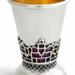 Jerusalem Design Silver Kiddush Cup Set with Tray