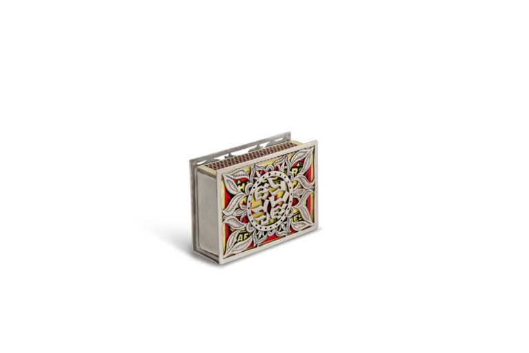 Hollow Floral Sterling Silver Matchbox Cover with Blessing
