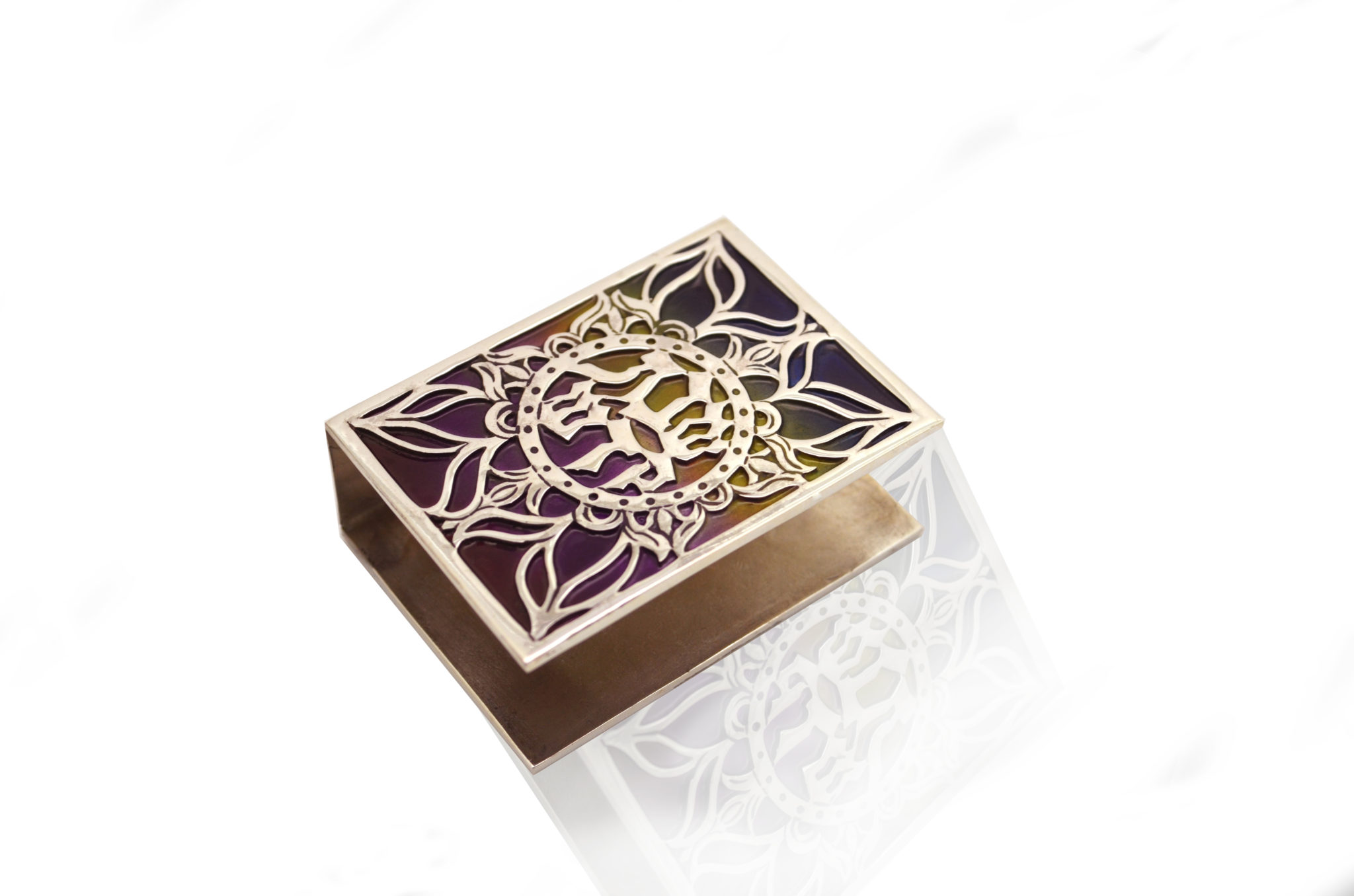Sterling Silver Matchbox Cover with Enamel and Blessing