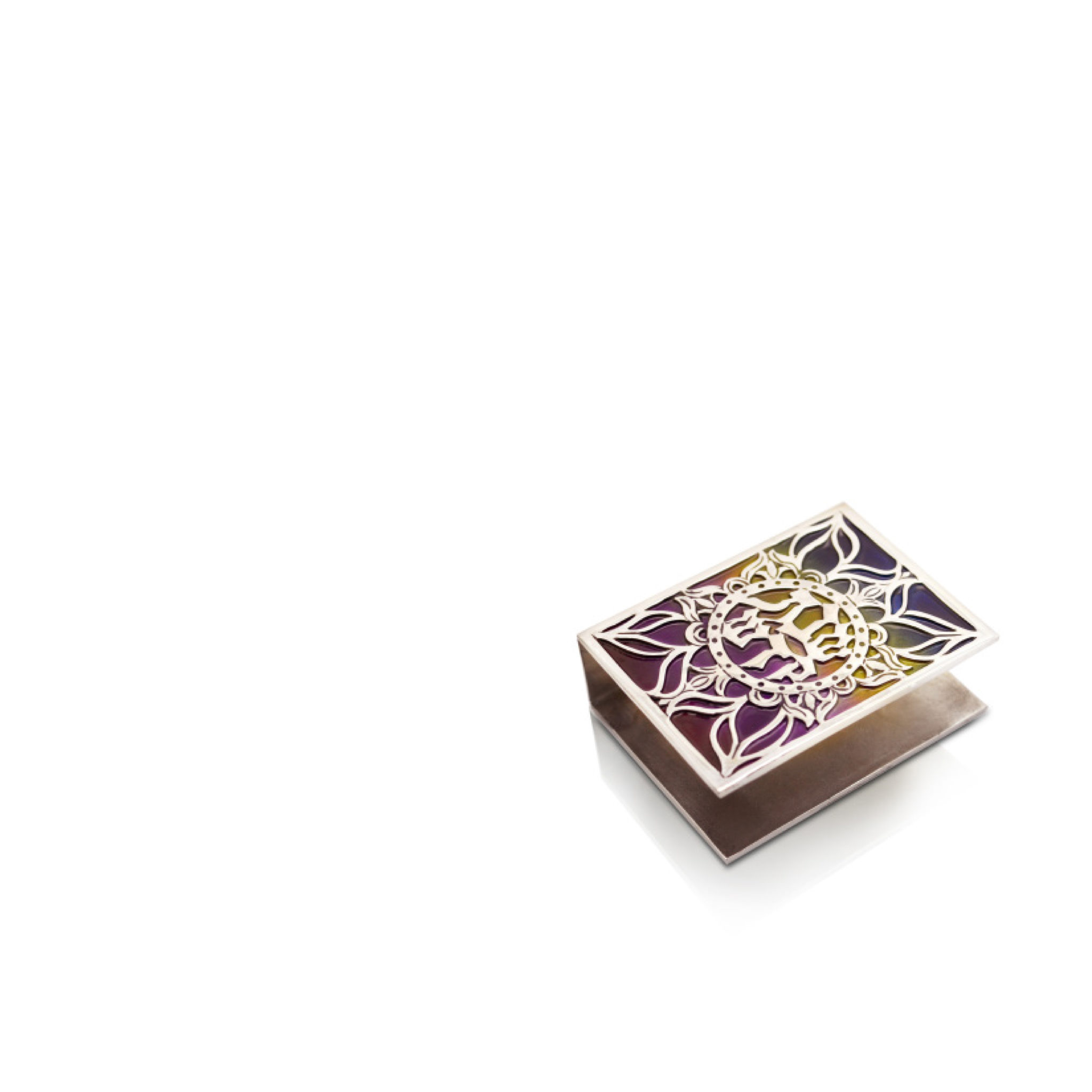 Sterling Silver Matchbox Cover with Enamel and Blessing