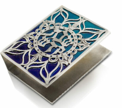 Sterling Silver Matchbox Cover with Enamel and Blessing
