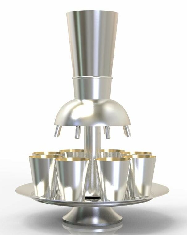 Shiny Silver Wine Fountain Set with Kiddush and Small Cups