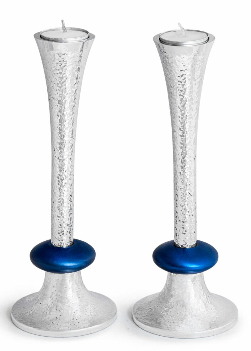 Large Hammered Aluminum Candlesticks with Colorful Touch