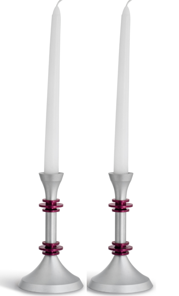 Multi Colored Anodized Aluminum Shabbat Candlesticks