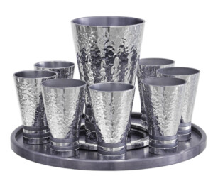 Hammered Aluminum Kiddush Cups Set with Colorful Lines