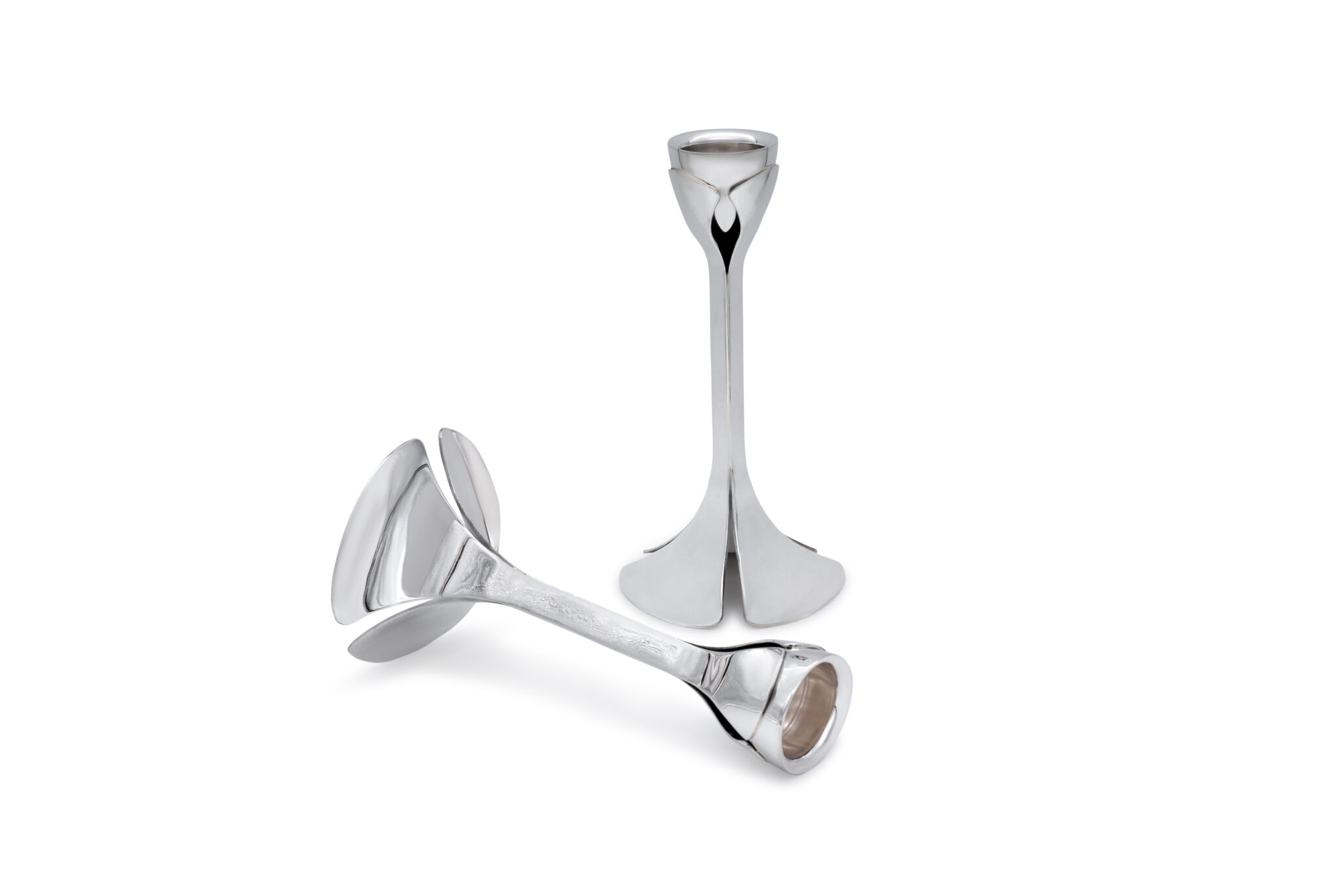 Artistic Floral Inspired Petal Base Sterling Silver Candle Holders