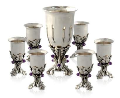 Royal Silver Kiddush and Liquor Set with Amethyst Stones