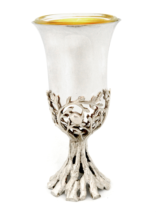 Nature-Inspired Leaves Silver Kiddush Cup
